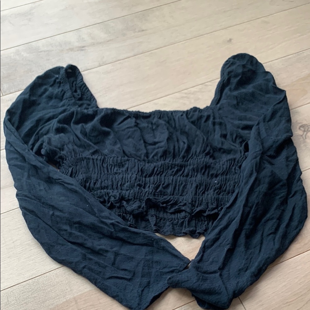 Urban Outfitters Navy Blue Long Sleeve Crop Top